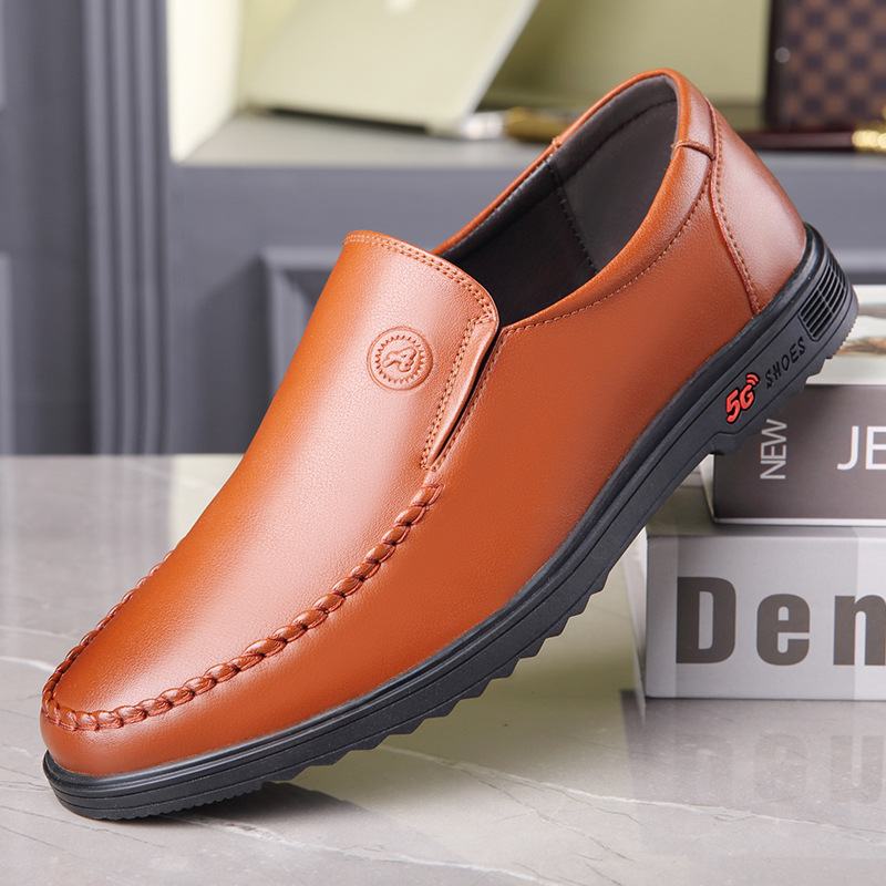 2023 Herfst Heren Lage Lederen Casual Leren Schoenen Bruine Slip-on Wenzhou