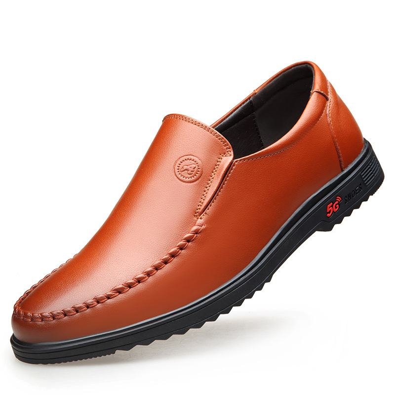 2023 Herfst Heren Lage Lederen Casual Leren Schoenen Bruine Slip-on Wenzhou