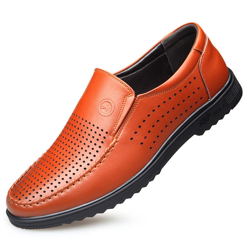 2023 Herfst Heren Lage Lederen Casual Leren Schoenen Bruine Slip-on Wenzhou