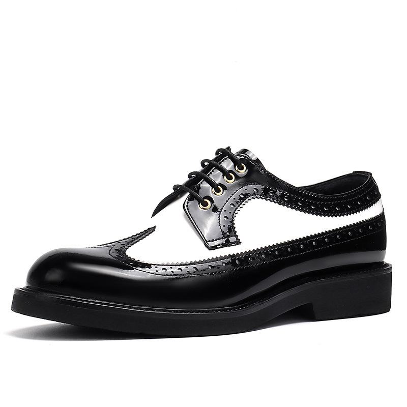 Ademend Heren Lakleer Business Casual Ronde Kop Rundleer Schoenen Britse Biscuit Dikke Bodem Grote Hoofd Tij