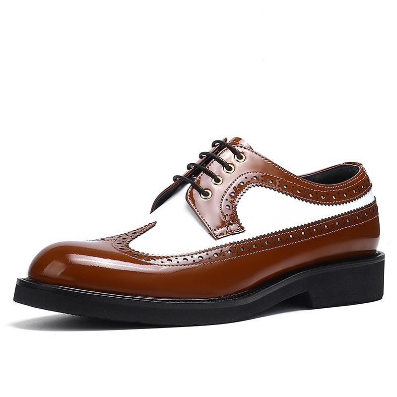 Ademend Heren Lakleer Business Casual Ronde Kop Rundleer Schoenen Britse Biscuit Dikke Bodem Grote Hoofd Tij