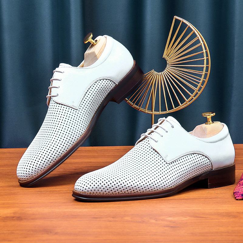 Business Casual Mannen Lederen Schoenen Koeienhuid Holle Britse Derby Mode Ademende Formele Jurk Bruiloft Professionele Herenschoenen