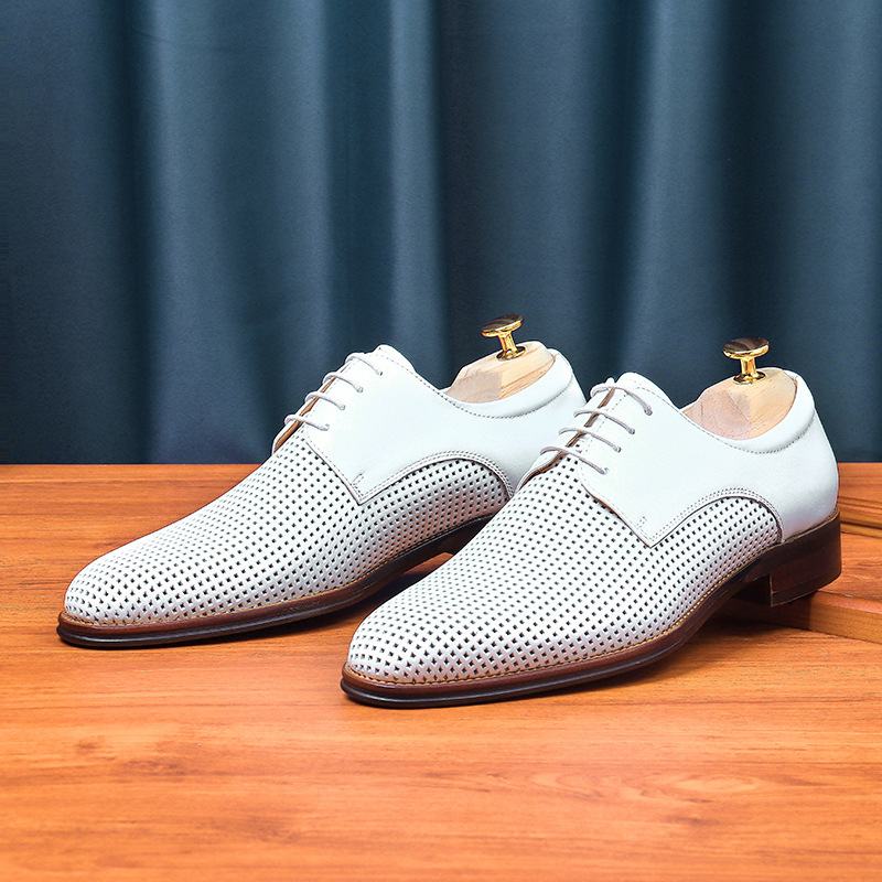 Business Casual Mannen Lederen Schoenen Koeienhuid Holle Britse Derby Mode Ademende Formele Jurk Bruiloft Professionele Herenschoenen