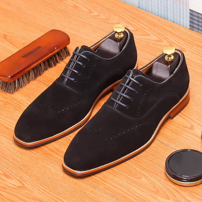 Zomer Business Casual Oxford Gesneden Mannen Kant Vierkante Neus Suède Koeienhuid Low-top Tooling Schoenen Lederen