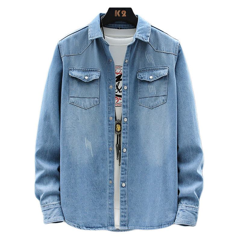 Herfst Nieuw Denim Shirt Met Lange Mouwen Casual Effen Kleur Dieptepunt