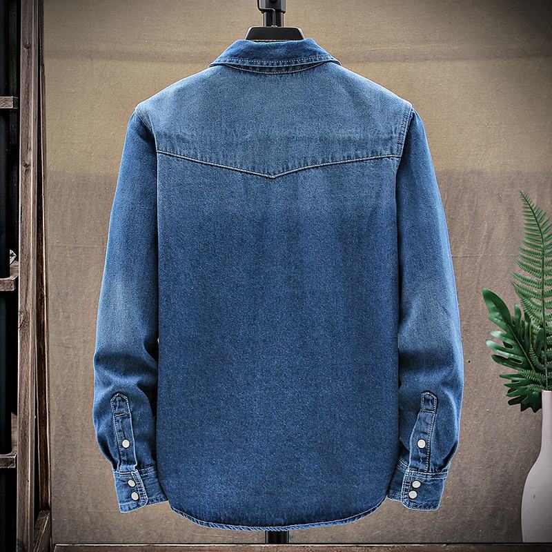 Herfst Nieuw Denim Shirt Met Lange Mouwen Casual Effen Kleur Dieptepunt