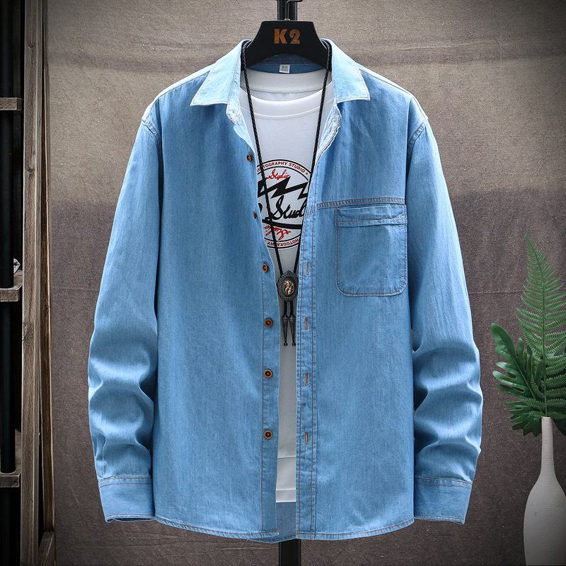 Herfst Winter Heren Denim Shirt Met Lange Mouwen Eenvoudige Casual Mode