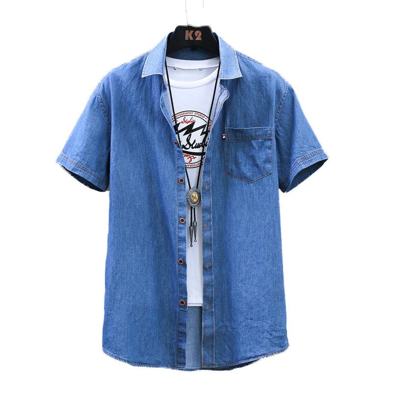 Shirt Heren 2022 Zomer Katoenen T-shirt Met Korte Mouwen Denim Overhemd Casual Jeugd