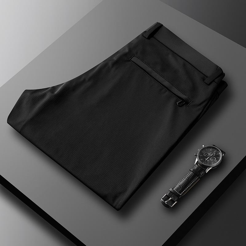 Zomer Ijs Zijden Broek Mannen Business Casual Strijkvrije Met Rechte Pijpen Elastische Gestreepte Hanger Pak