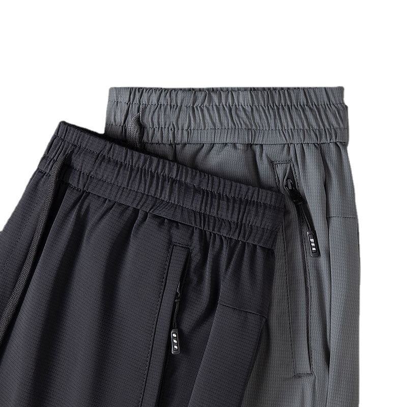 Zomer Lichte Luxe Ijs Zijde Broek Heren Elastische Rechte Lange Licht Ademend Middelbare Leeftijd Jonge Casual Mannen