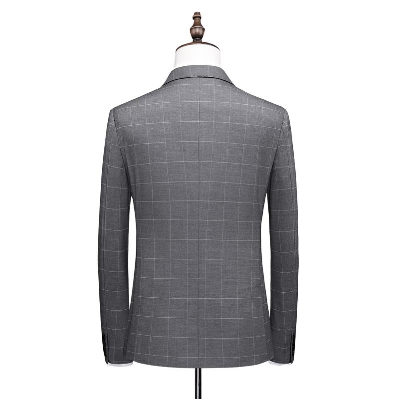 Herenpak Pak Double Breasted Plaid Casual Driedelig Slim Fit Bruidegom Trouwjurk