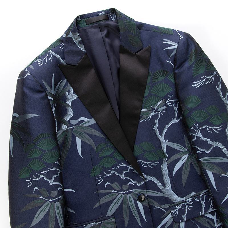 2022 Trendpak Eendelig Casual Pak Slim-fit Groene Fruitkraag Jas Met Botanische Print Heren