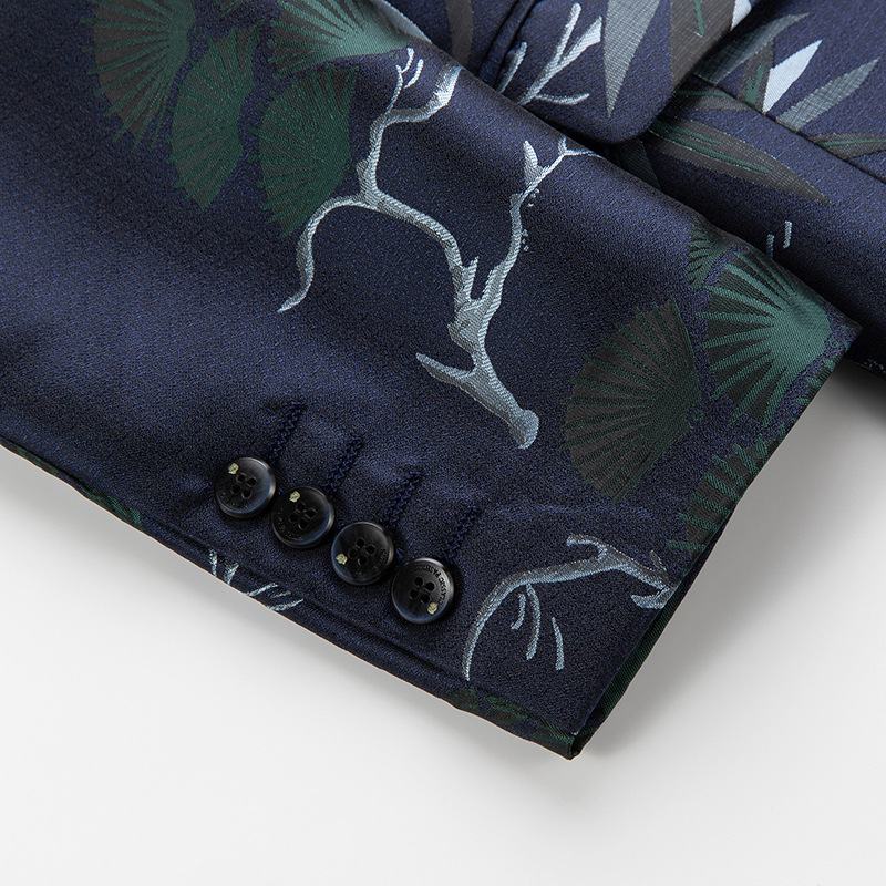 2022 Trendpak Eendelig Casual Pak Slim-fit Groene Fruitkraag Jas Met Botanische Print Heren