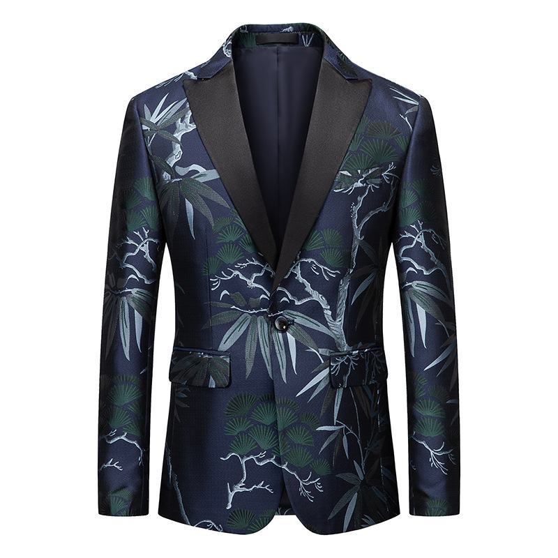 2022 Trendpak Eendelig Casual Pak Slim-fit Groene Fruitkraag Jas Met Botanische Print Heren