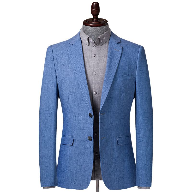 Blauw Geruit Pak Lente Herfst Dun Heren Casual Slim Fit Klein Colbert