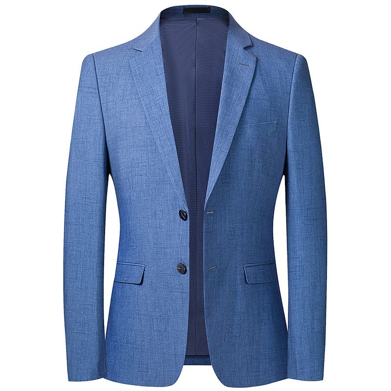 Blauw Geruit Pak Lente Herfst Dun Heren Casual Slim Fit Klein Colbert