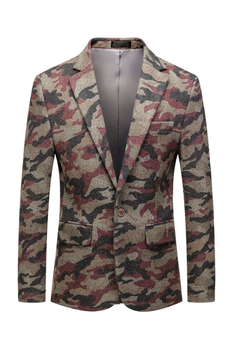 Camouflagemateriaal Mode Casual Klein Pak Nizi Camouflageprint Met Één Knop Heren