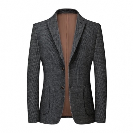 Casual Herenkostuums Herfst Winter Zwart Wit Small Houndstooth Slim Fit Geborsteld Colbert