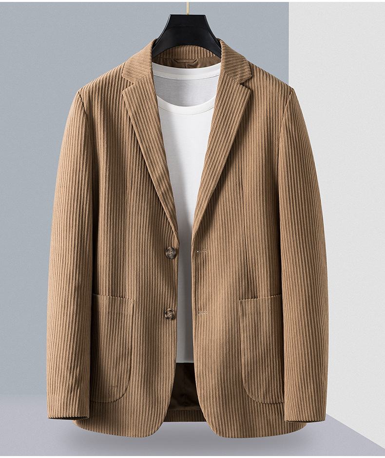 Corduroy Casual Colbert Heren Lente Herfst Middelbare Leeftijd All-match Pak Top Gestreepte Stof Nieuw