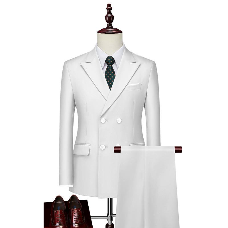 Effen Kleur Business Casual Double-breasted Pak Set Decoratie Bruidsjonkers Kleden Professionele Tweedelig Man