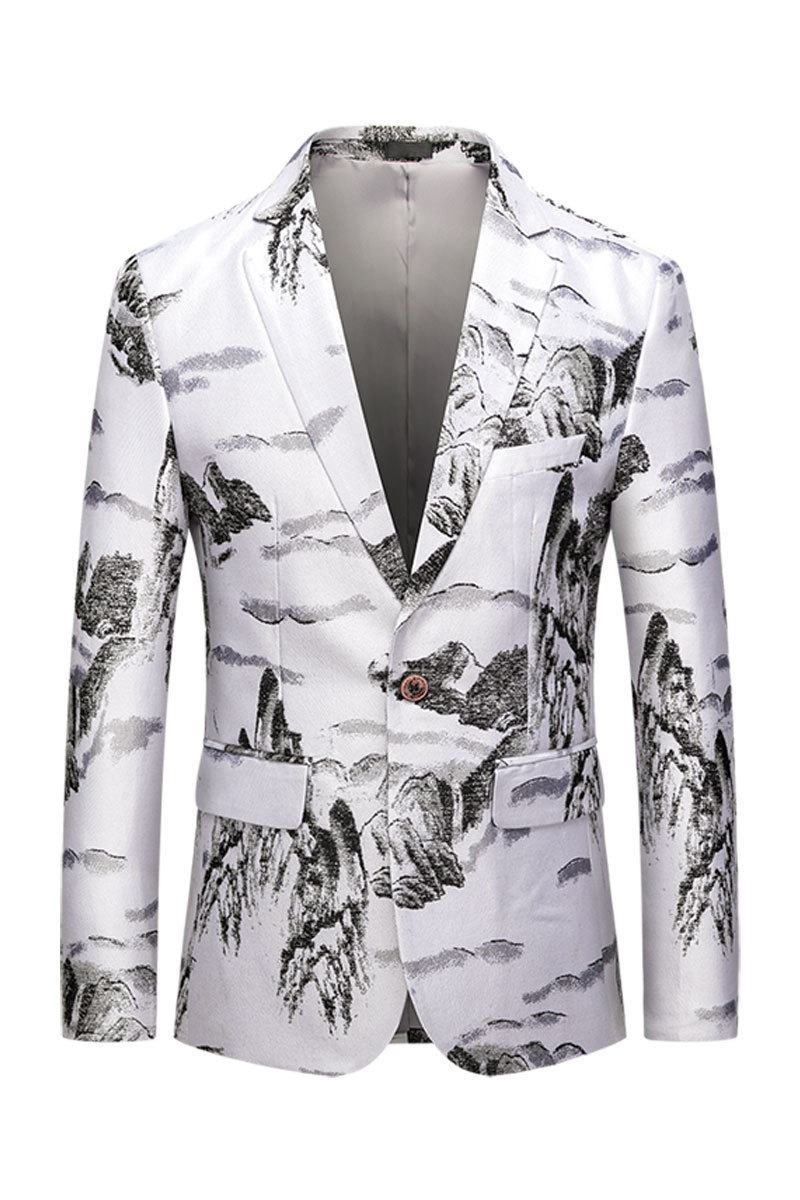 Heren Business Casual Pak Wit Landschapsschilderij Landschap Print