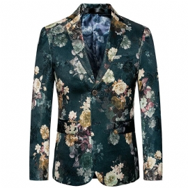 Heren Casual Zakelijke Bloemen Westerse Pasvorm Body Twee Knopen Pak Top Jas Bloemenprint Jurk