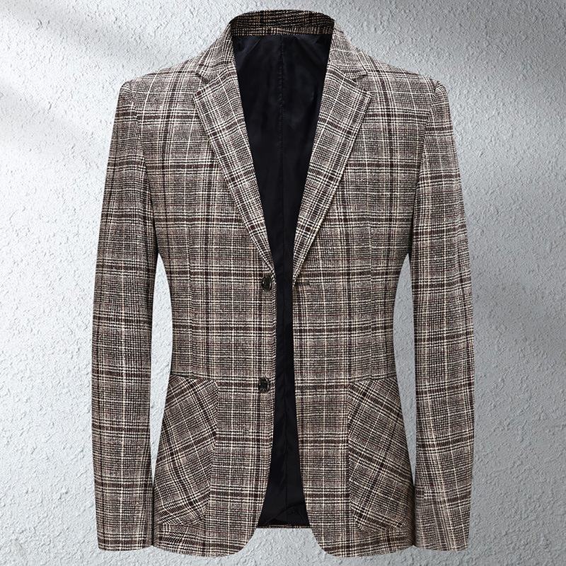 Heren Geruit Casual Colbert Herfst Business Plaid Schouderstuk Klein Pak