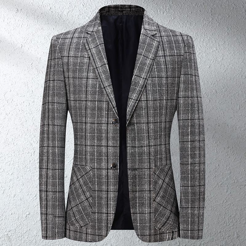 Heren Geruit Casual Colbert Herfst Business Plaid Schouderstuk Klein Pak