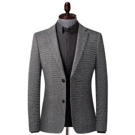 Herfst Winter Elastische Houndstooth Pak Mannen Middelbare Leeftijd Slim Fit Strijkvrij Klein Wol Casual