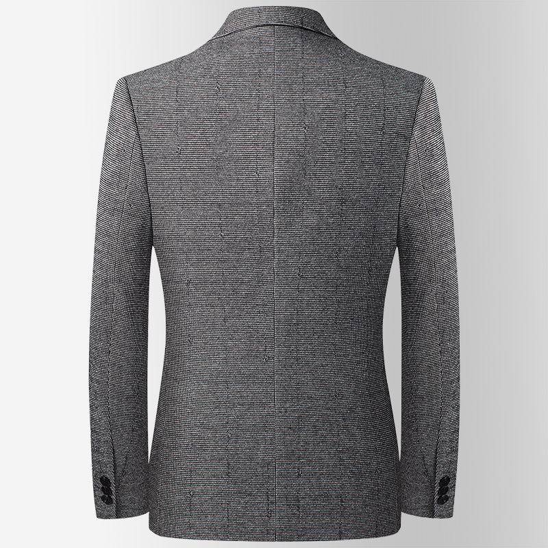 Herfst Winter Elastische Houndstooth Pak Mannen Middelbare Leeftijd Slim Fit Strijkvrij Klein Wol Casual