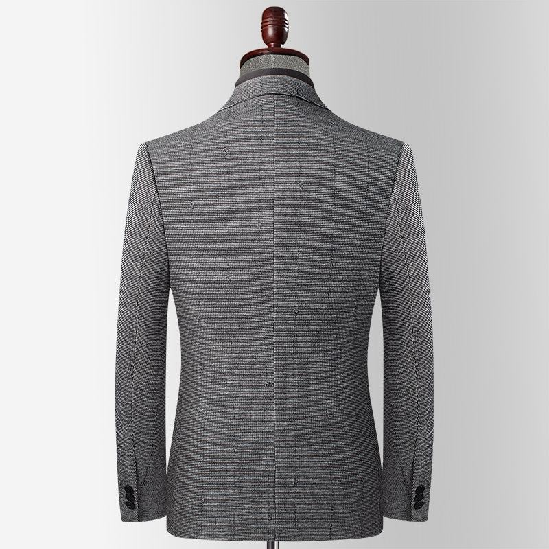 Herfst Winter Elastische Houndstooth Pak Mannen Middelbare Leeftijd Slim Fit Strijkvrij Klein Wol Casual