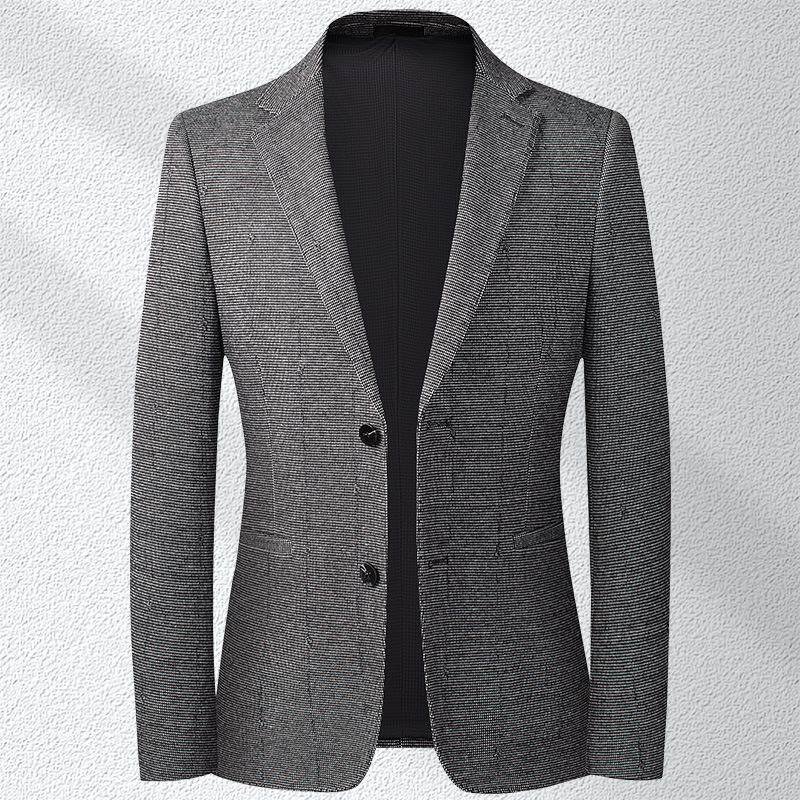 Herfst Winter Elastische Houndstooth Pak Mannen Middelbare Leeftijd Slim Fit Strijkvrij Klein Wol Casual