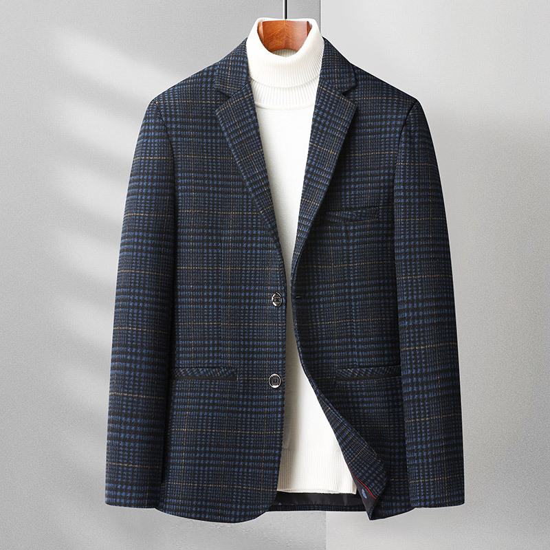 Herfst Winter Heren Casual Klein Colbert Middelbare Leeftijd Business Plaid Pak