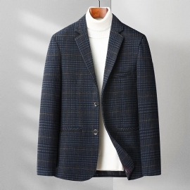 Herfst Winter Heren Casual Klein Colbert Middelbare Leeftijd Business Plaid Pak