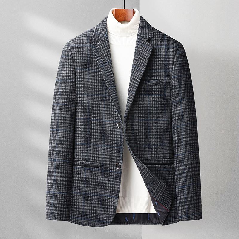 Herfst Winter Heren Casual Klein Colbert Middelbare Leeftijd Business Plaid Pak