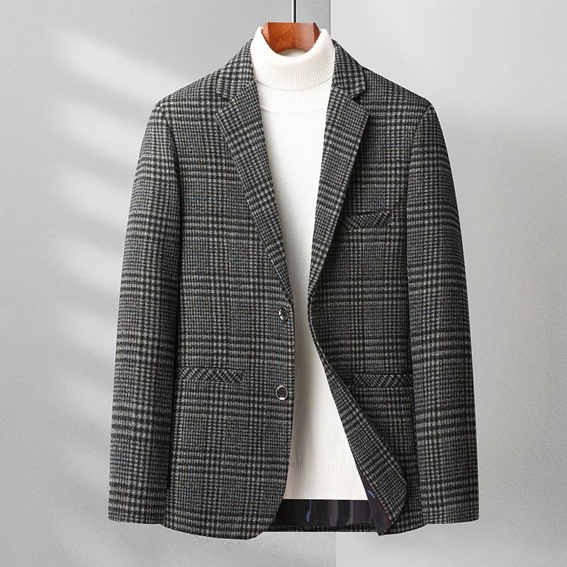 Herfst Winter Heren Casual Klein Colbert Middelbare Leeftijd Business Plaid Pak