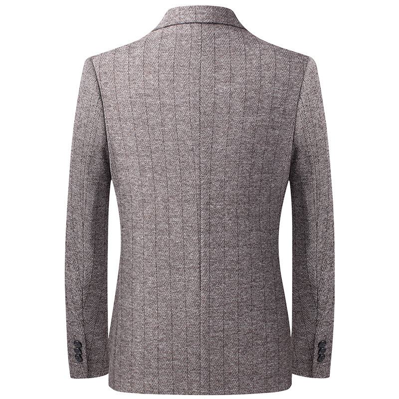 Herfst Winter Herenjas Middelbare Leeftijd Business Casual Eenvoudig Visgraatpatroon Colbert Heren Top