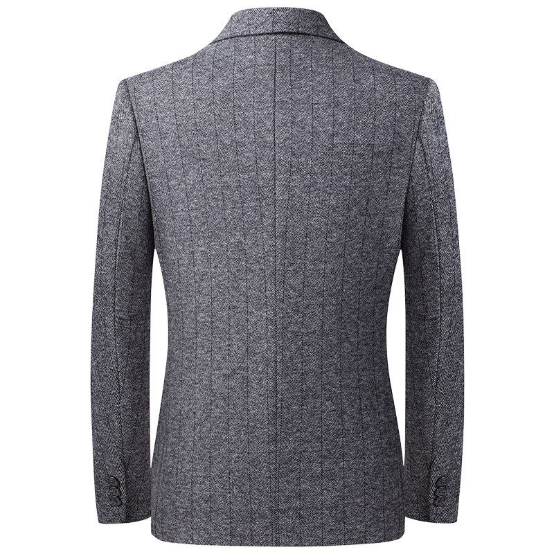 Herfst Winter Herenjas Middelbare Leeftijd Business Casual Eenvoudig Visgraatpatroon Colbert Heren Top