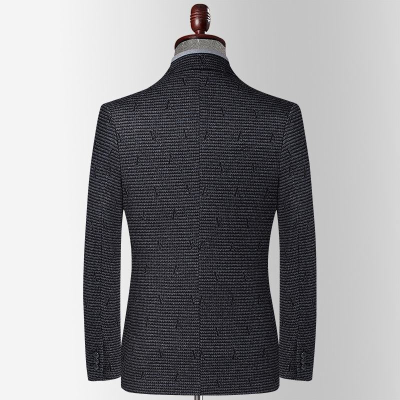 Jacquard Wol Elastisch Pak Heren Herfst Winter Casual Klein Slank